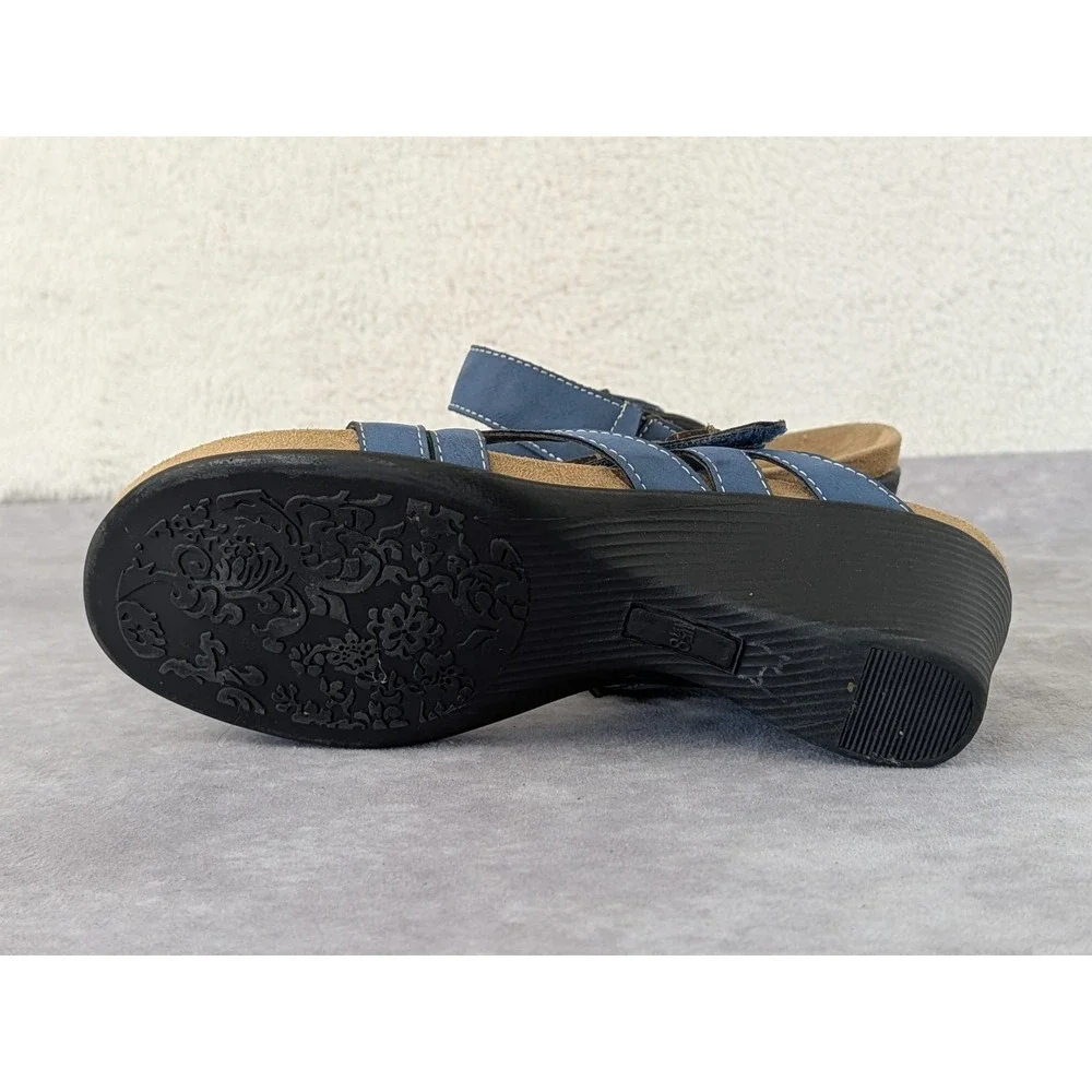Nicole Albany Blue Strappy Wedge Sandals Womens 8.5 M Beaded Slides